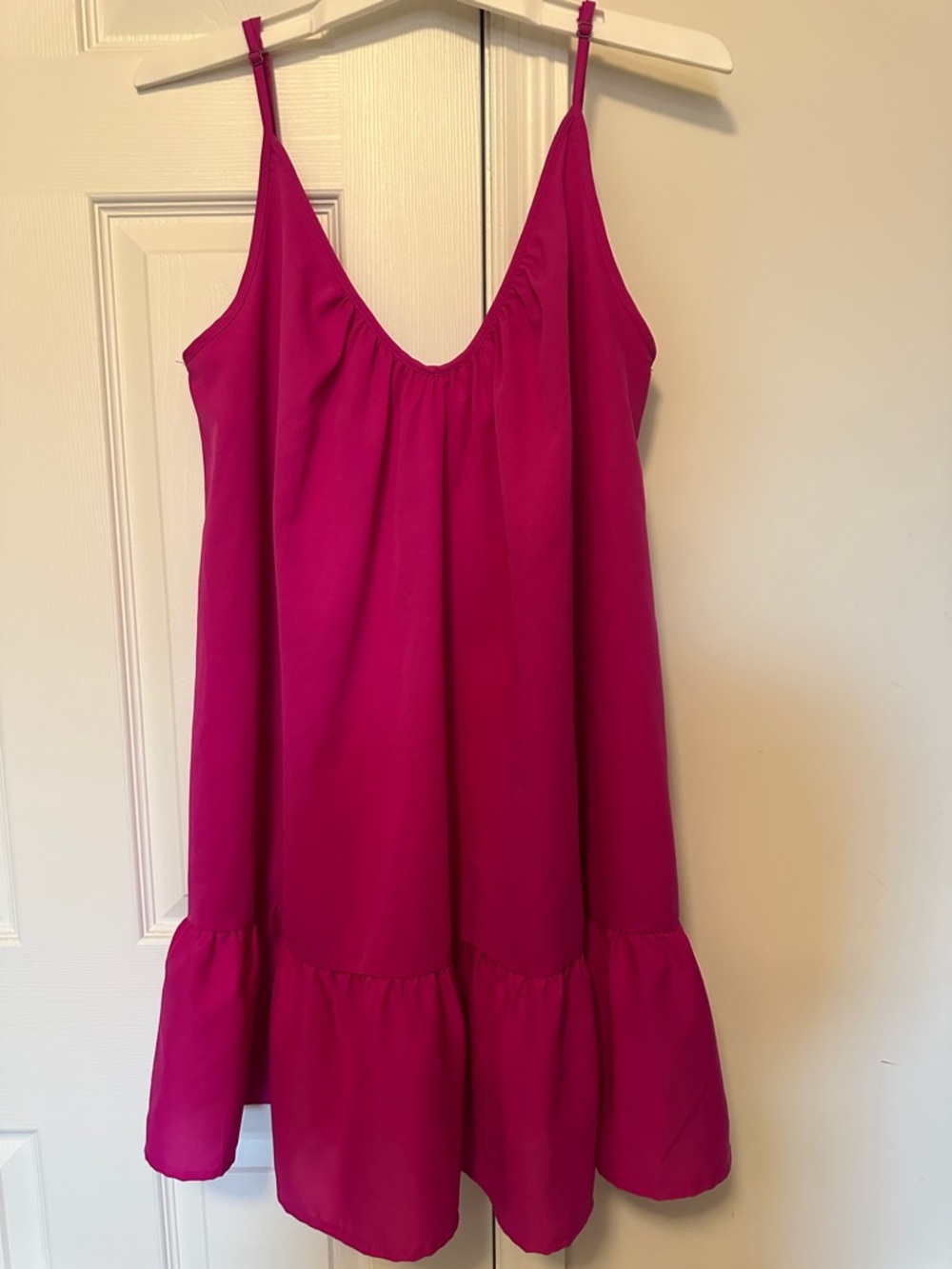 Flying Tomato Fuchsia Spaghetti Strap Tiered Mini Dress